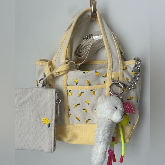 Madden Girl Handbags - Viral Lemon Steve Madden Girl Mini Canvas Embroidered Tote Bag